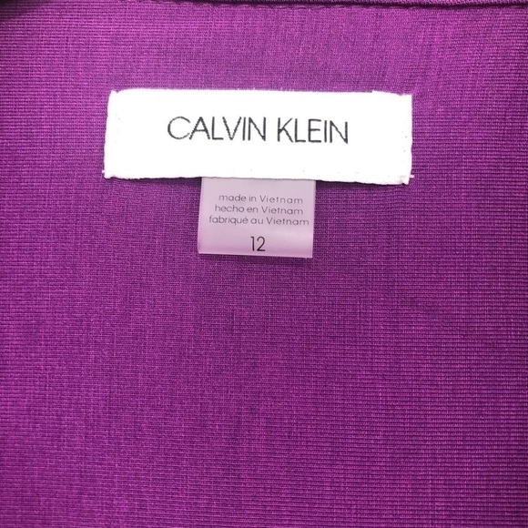 Calvin Klein Size 12 Long Sleeve Solid Purple Tie Front Dress Button Stretch NEW - Picture 11 of 13